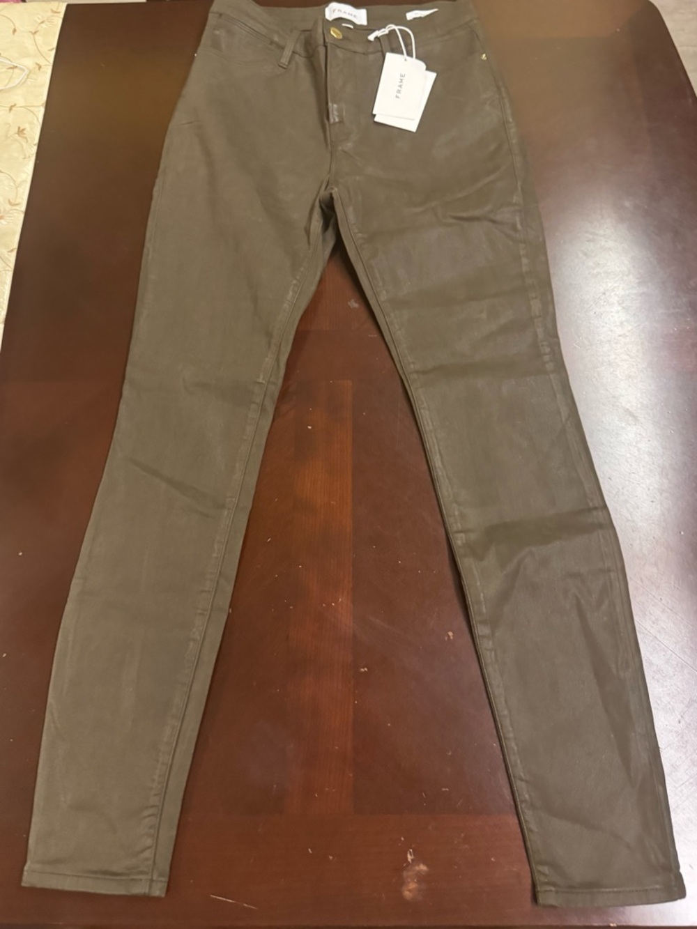 Frame Le High Skinny Coated Jeans in Military Green